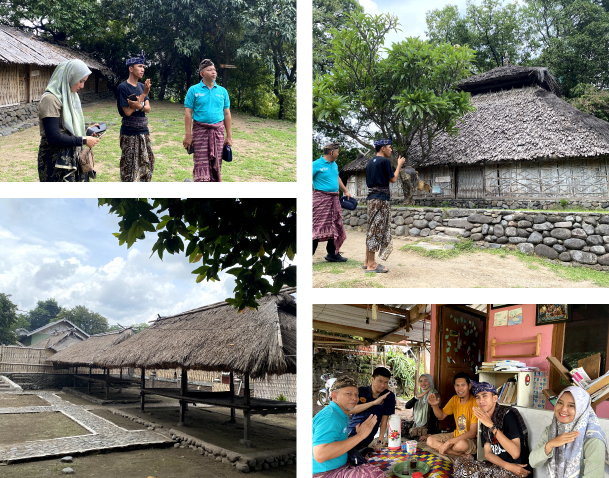 People standing and talking in a village setting